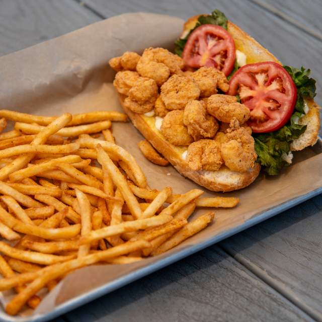 Fried Shrimp Poboy and Fries