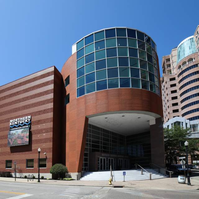 The exterior of the Northern Kentucky Convention Center showing the main entrance