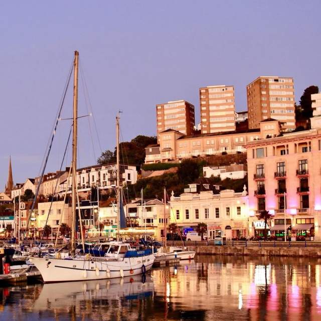 sunset over Torquay Harbour