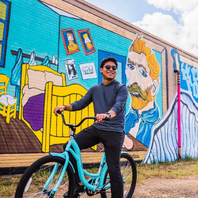 Bike Downtown Lake Charles with Mural