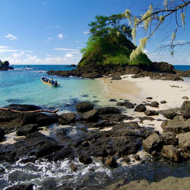 Boat at beautiful beach coast at Gulf of Chiriqui