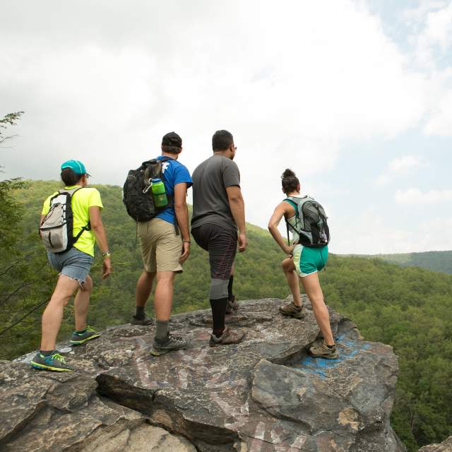 Hiking to the top for a Pocono Mountains scenic view