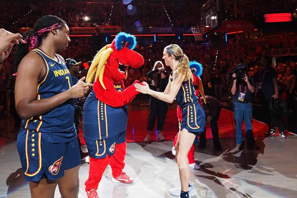 Indiana Fever's Lexi Hulls with Freddy Fever