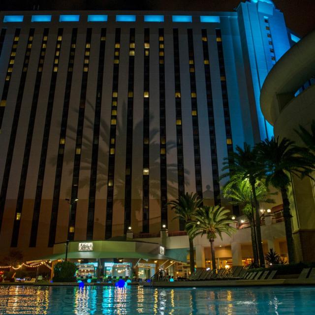 Rosen Centre Hotel view of hotel at night from pool