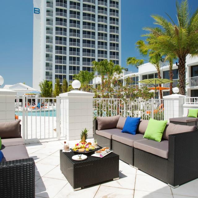 B Resort & Spa seating area outside pool area
