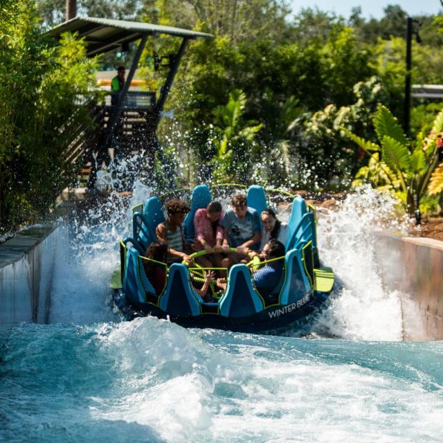 Family on Infinity Falls raft ride at SeaWorld Orlando