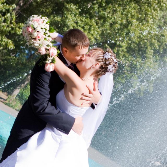 A young couple at their wedding