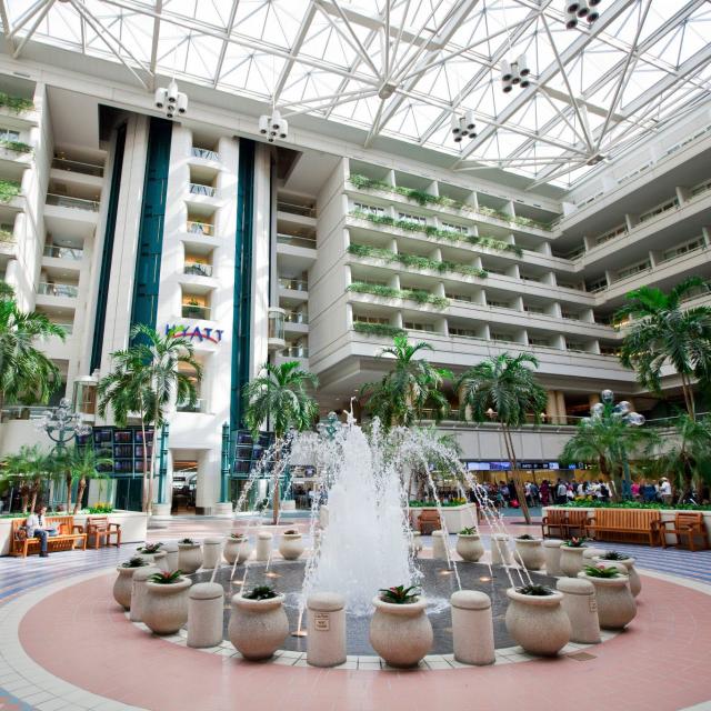 Orlando International Airport atrium outside of the airport Hyatt hotel
