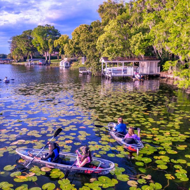 Kayaks on a lake in Winter Park