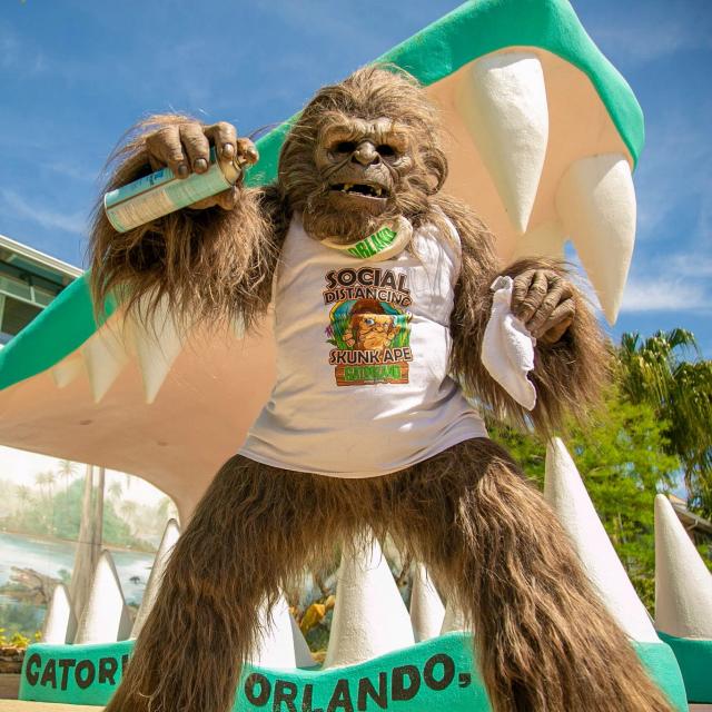 Gatorland social distancing skunk ape at the entrance