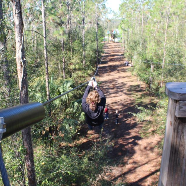 Women on a zip line at Orlando Tree Trek