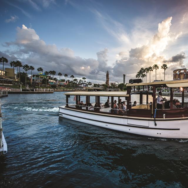 Universal's CityWalk at Universal Orlando Resort water taxi in lagoon