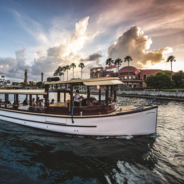 Universal's CityWalk at Universal Orlando Resort water taxi in lagoon