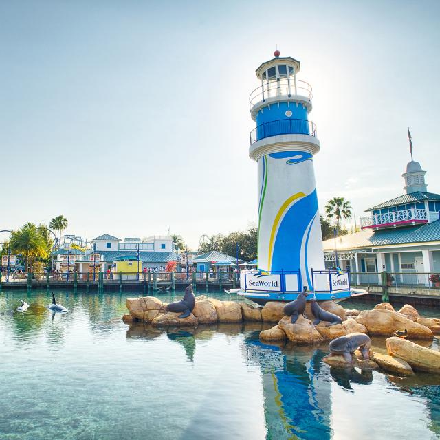 Lighthouse near the entrance of SeaWorld Orlando.