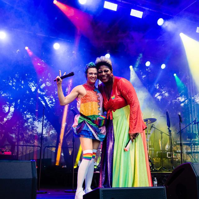 Come Out With Pride performers Blue Star and Darcel Stevens on the New Pride stage