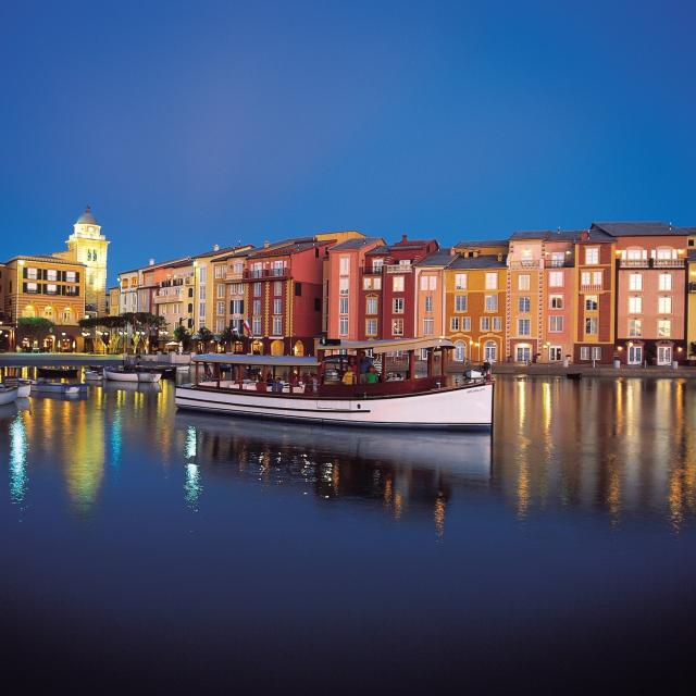 Bice Ristorante at Loews Portofino Bay Hotel harbor at night