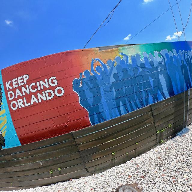 Orlando pride mural featuring Keep Dancing Orlando.