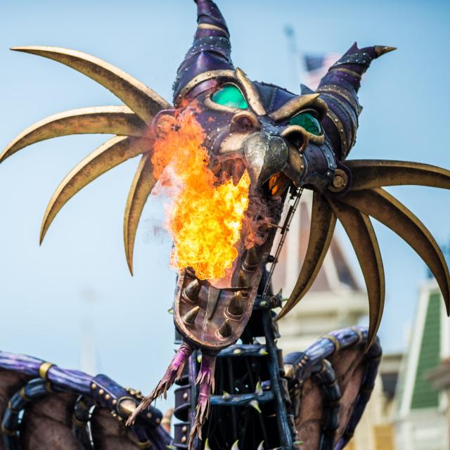 A fire breathing dragon at the Festival of Fantasy Parade in Walt Disney World