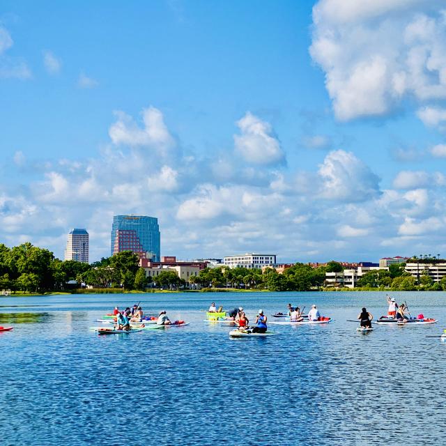 City paddling during day with Epic Paddle Adventures