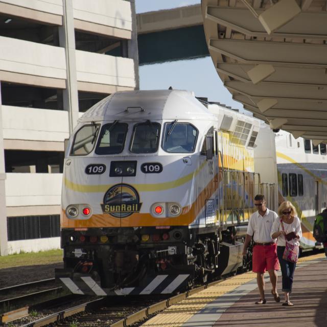Sunrail train arrives at the station