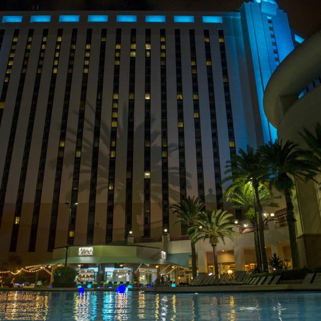 Rosen Centre Hotel view of hotel at night from pool