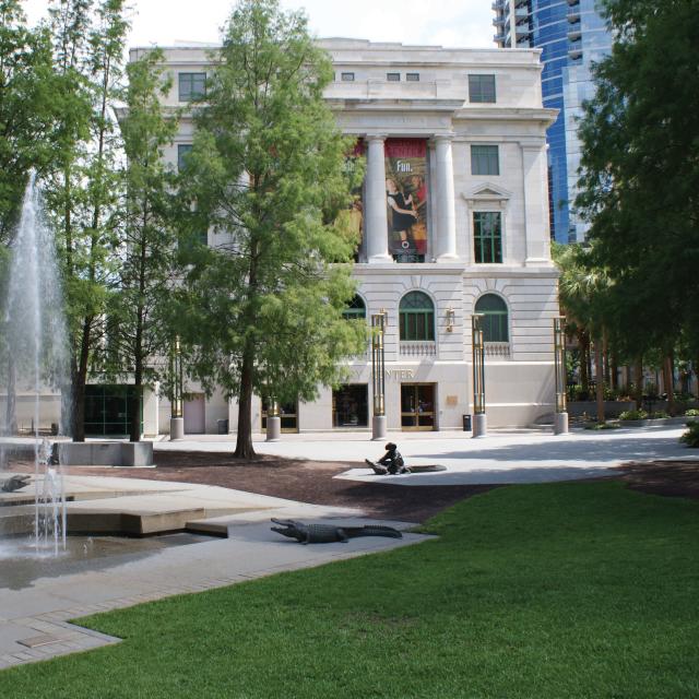 Fountains outside the Orange County Regional History Center in Downtown Orlando.