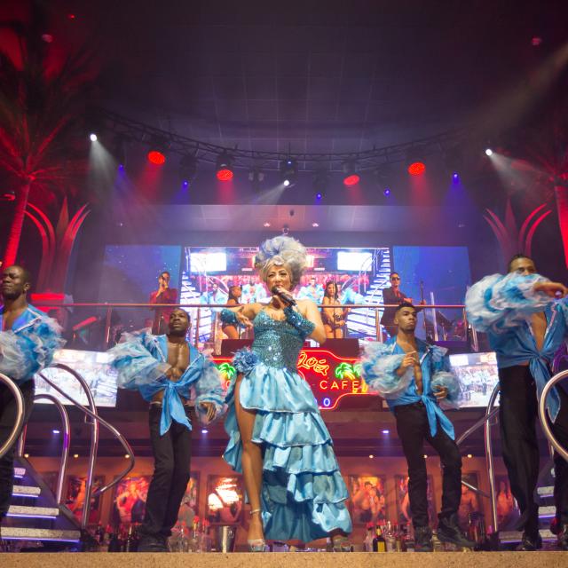 Performers on stage at Mango's restaurant