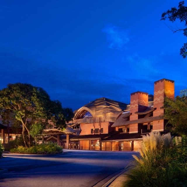 Disney's Animal Kingdom Lodge exterior at night