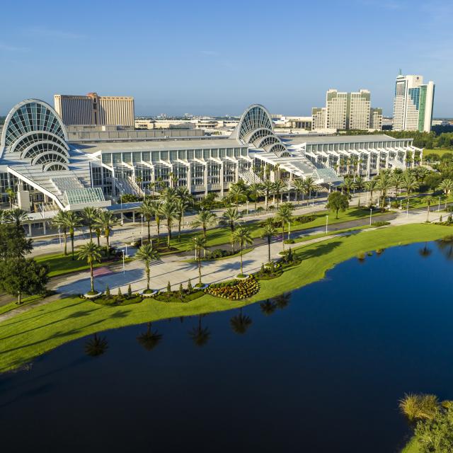 Aerial perspective of the Orange County Convention Center during the day
