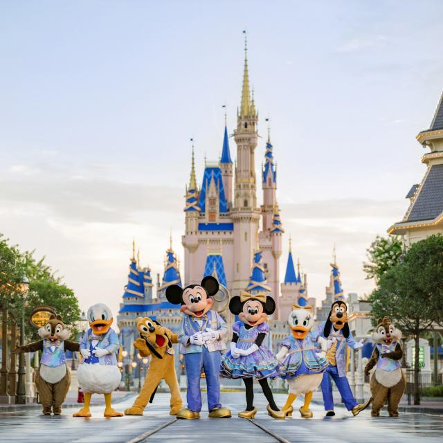 Mickey, Minnie, Donald, Pluto and the Chipmunks in front of Cinderella's Castle for the Most Magical Gathering