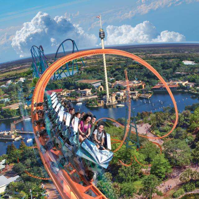 Ice Breaker roller coaster at SeaWorld Orlando cropped square