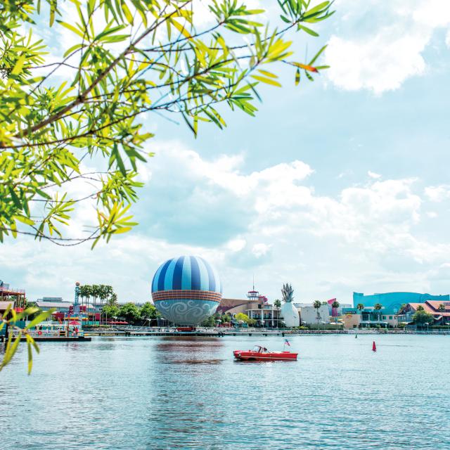 View of the lake from the Boathouse restaurant at Disney Springs