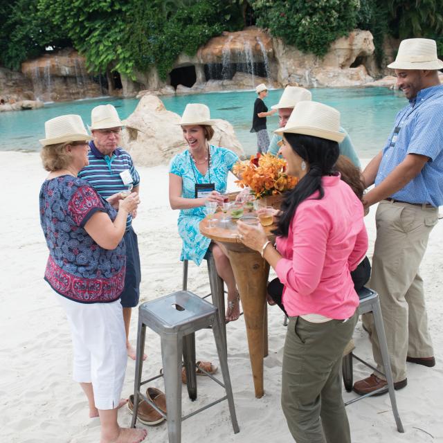 A group of people enjoying drinks at Discovery Cove
