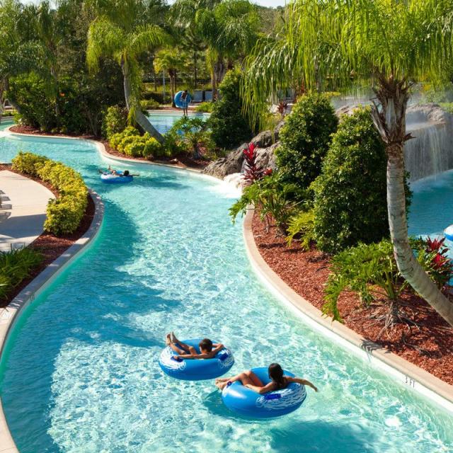 Kids floating in the lazy river at Hilton Orlando