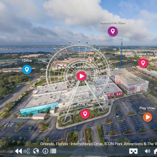 Screenshot of aerial shot of ICON Park from the Orlando Virtual Tour