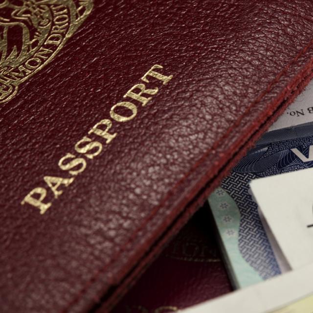 A passport, visa and currency