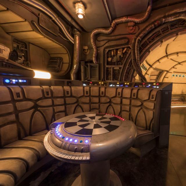 The famous “chess room” is one of several areas Disney guests will discover inside Millennium Falcon: Smugglers Run at Star Wars: Galaxy’s Edge before taking the controls in one of three unique and critical roles aboard the fastest ship in the galaxy. Star Wars: Galaxy’s Edge will open May 31, 2019, at Disneyland Resort in California and Aug. 29, 2019, at Walt Disney World Resort in Florida. (Joshua Sudock/Disney Parks)