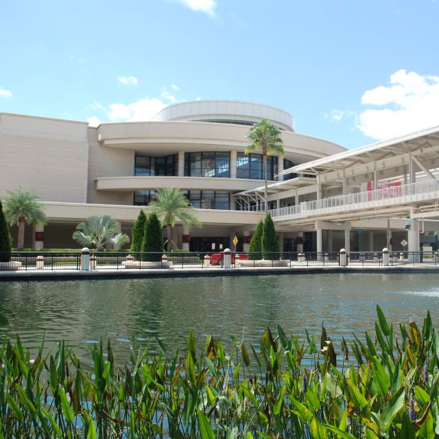 Orange County Convention Center West exterior and fountain