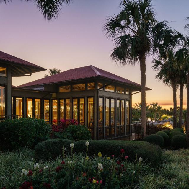 Hemingway's exterior at dusk