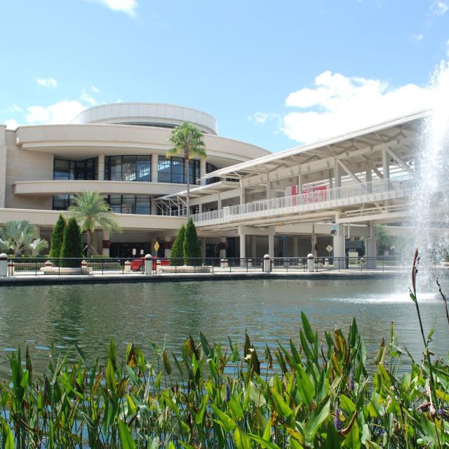 Orange County Convention Center West exterior and fountain