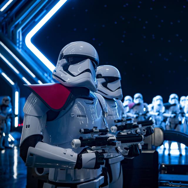Fifty menacing First Order Stormtroopers await guests as they arrive in the hangar bay of a Star Destroyer as part of Star Wars: Rise of the Resistance, the groundbreaking new attraction opening Dec. 5, 2019, inside Star Wars: Galaxy’s Edge at Disney’s Hollywood Studios in Florida and Jan. 17, 2020, at Disneyland Park in California that takes guests into a climactic battle between the Resistance and the First Order. (Matt Stroshane, photographer)
