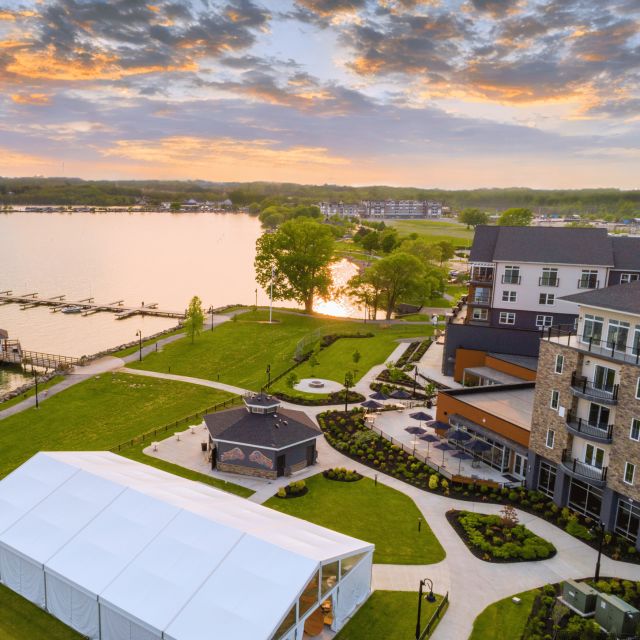 Aerial views of the Hotel Canandaigua on Canandaigua Lake