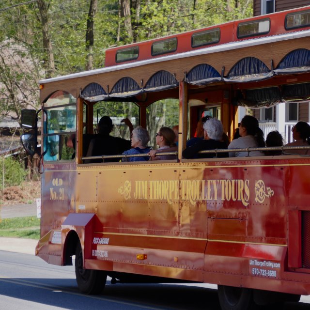 A group riding the Jim Thorpe Trolley