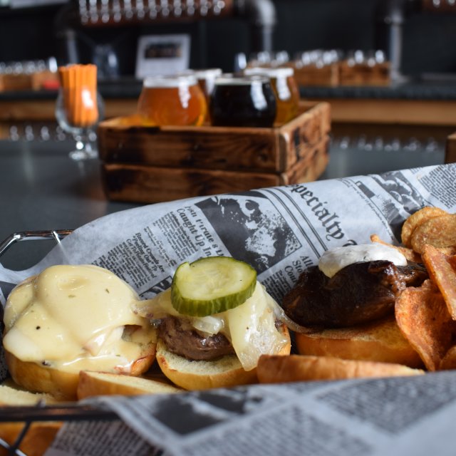Burger and Basket of Wings at Wallenpaupack Brewing Co