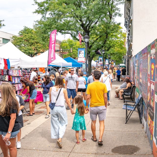 Visitors enjoy a festival in Stroudsburg in the Pocono Mountains