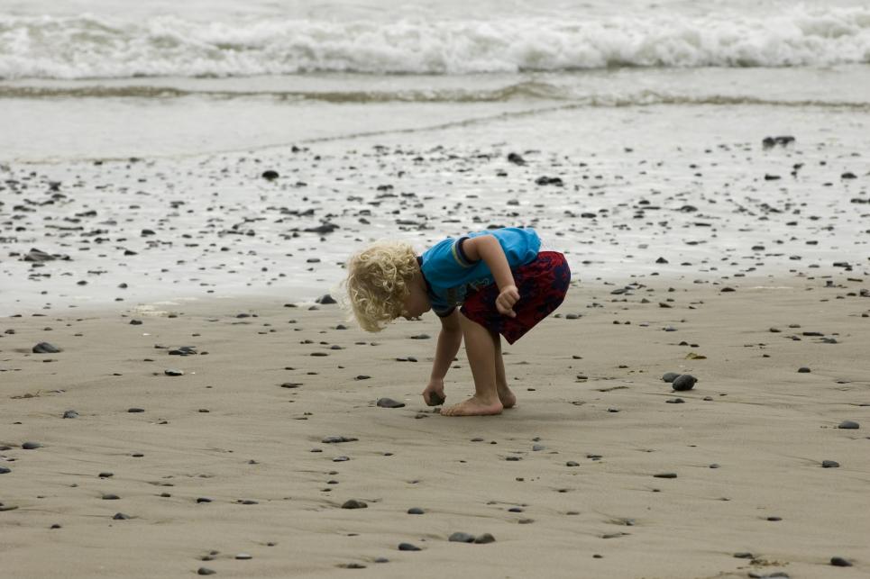 Child beachcombing on the Oregon Coast by Robert Petit
