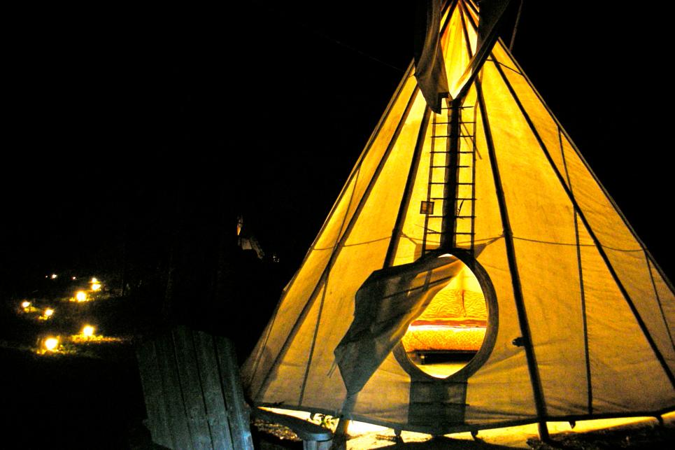 Tipi Village Retreat at night