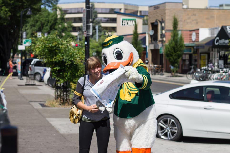 Oregon Duck Checks Out the Lane County Map