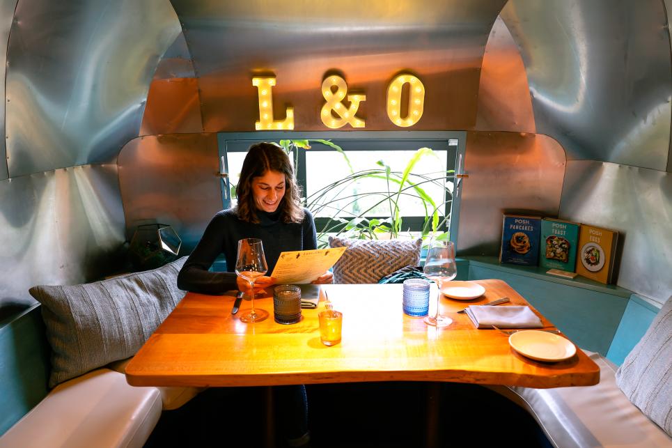 Dining in Lion & Owl's airstream