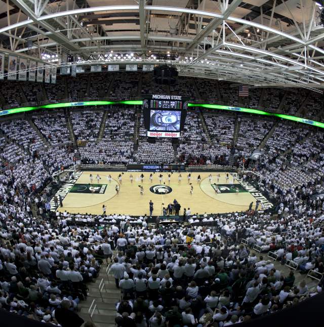 Breslin Arena During Basketball Game with Dancers on the Floor